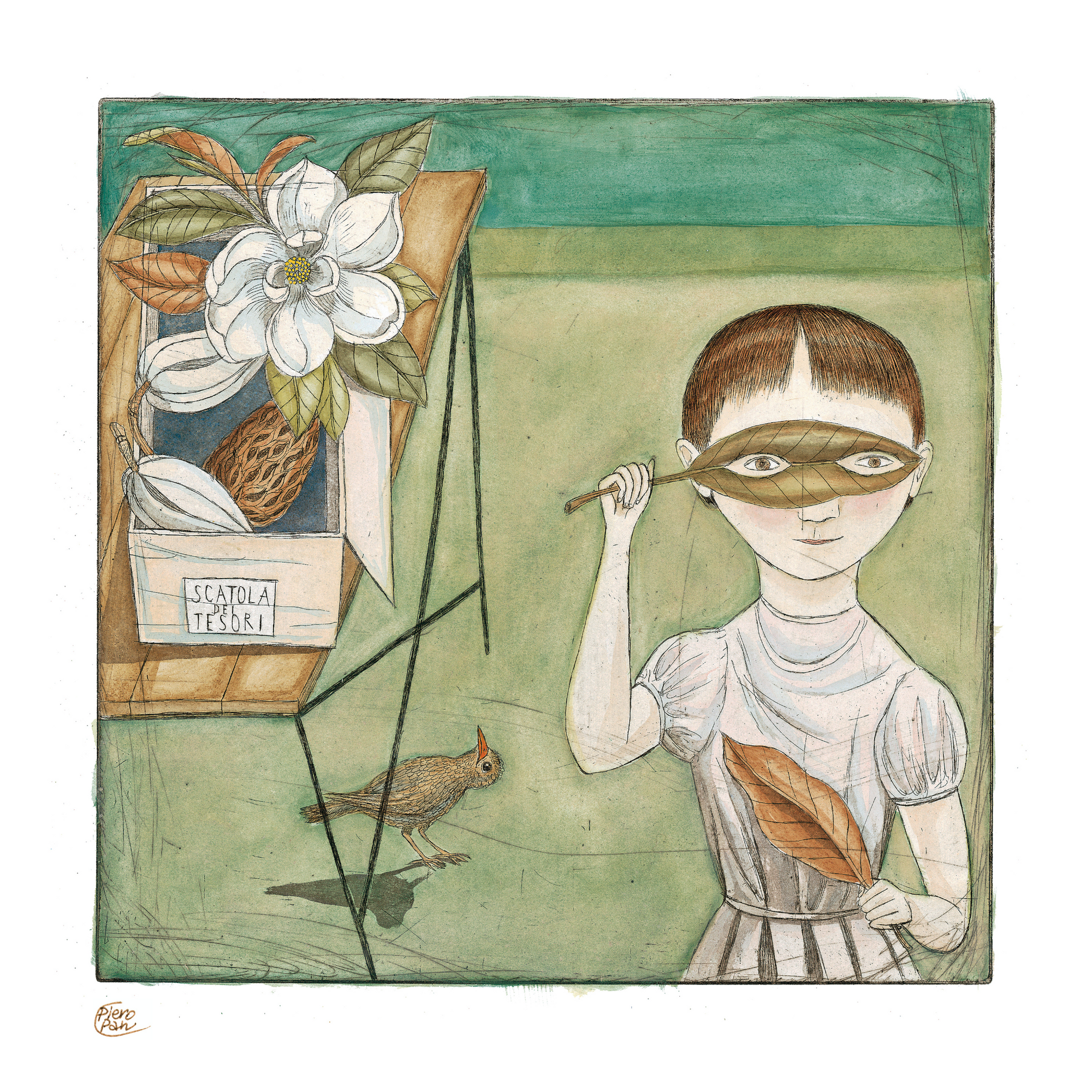 Little girl and leaf by Cristina Pieropan